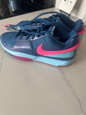 Nike Blue Mesh Sneakers with Pink Swoosh and Light Blue Midsole